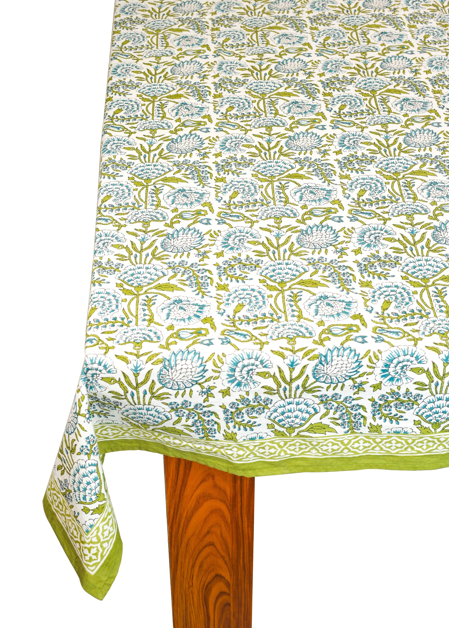 Fresh Foliage Block Print Cotton Tablecloth