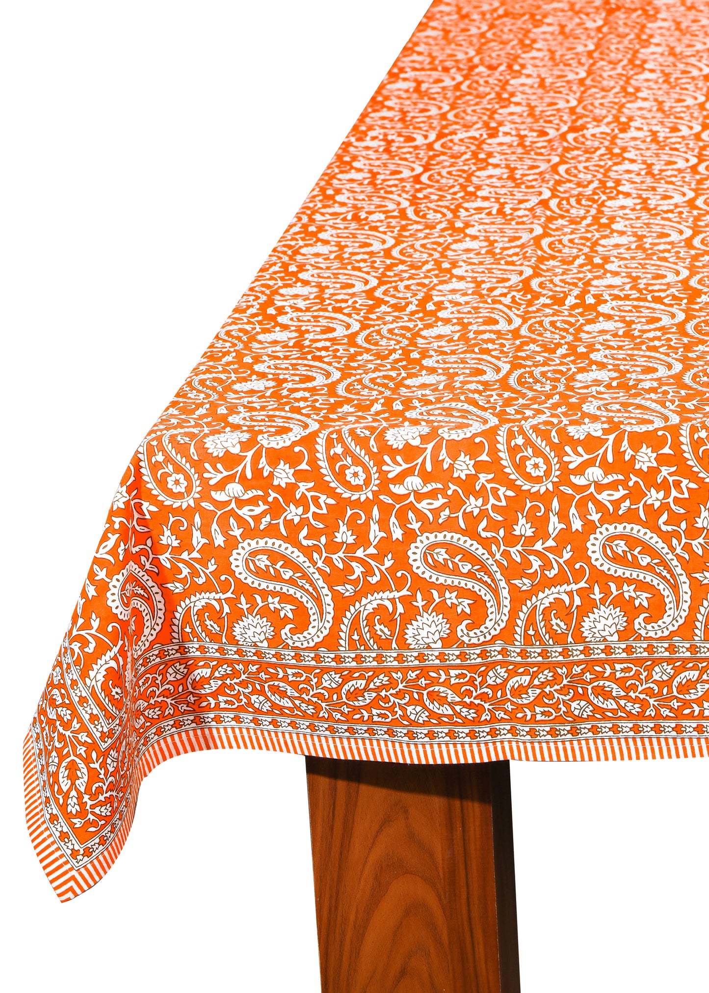 Tangerine Twirl Block Print Cotton TableCloth