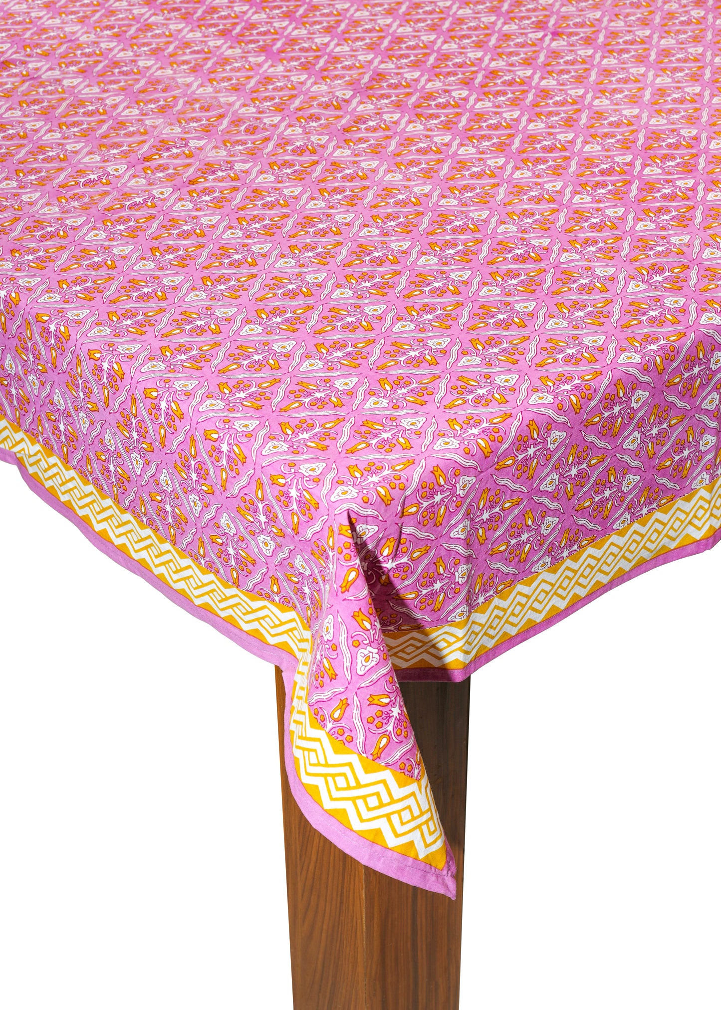 Orchid Luxe Block Print Cotton Tablecloth