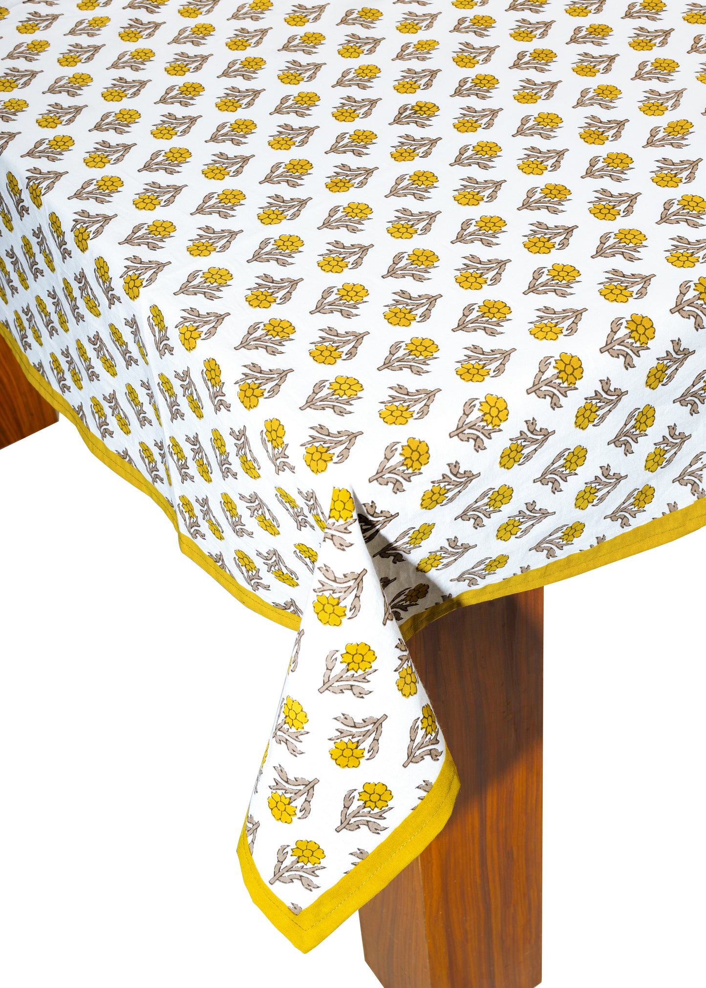 Golden Marigold Block Print Cotton Tablecloth