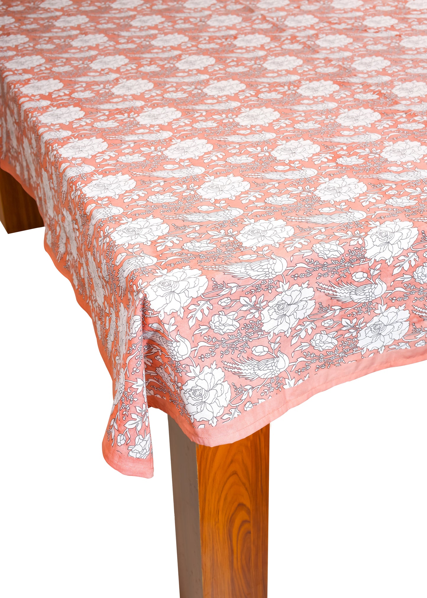 Peach Blossom Block Print Cotton Tablecloth