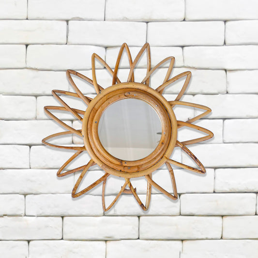 Tiramisu 12" Round Handmade Flower Rattan Cane Wall Mirror tiramisuusa