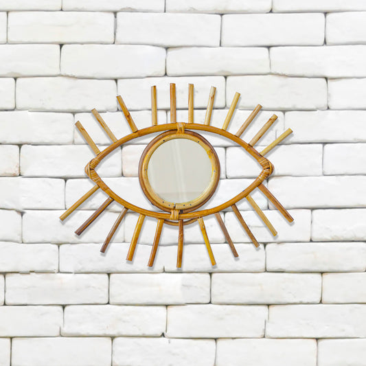Tiramisu 12" Rattan Cane Eye Mirror Natural Wall Decor tiramisuusa