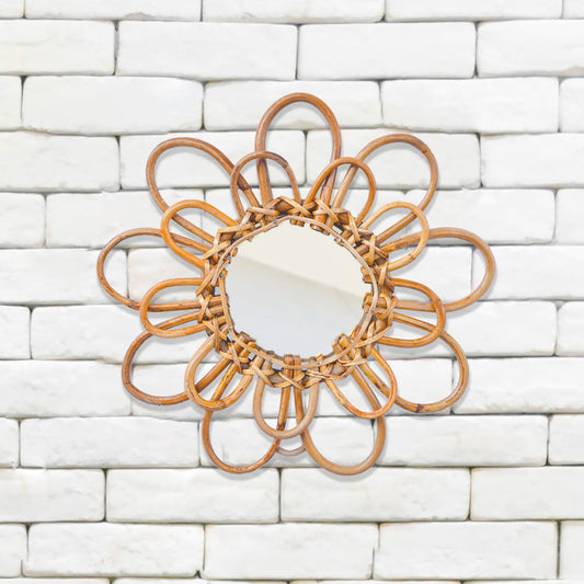 Tiramisu 12" Rattan Cane Flower Wall Mirror tiramisuusa