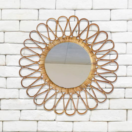 Tiramisu 25 " Round Handmade Rattan Cane Wall Mirror tiramisuusa