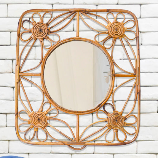 Tiramisu 24" Rattan Cane Wall Mirror Home Decor tiramisuusa