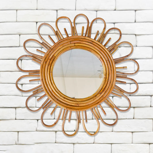 Tiramisu 25" Handmade Rattan Cane Flower Wall Mirror tiramisuusa