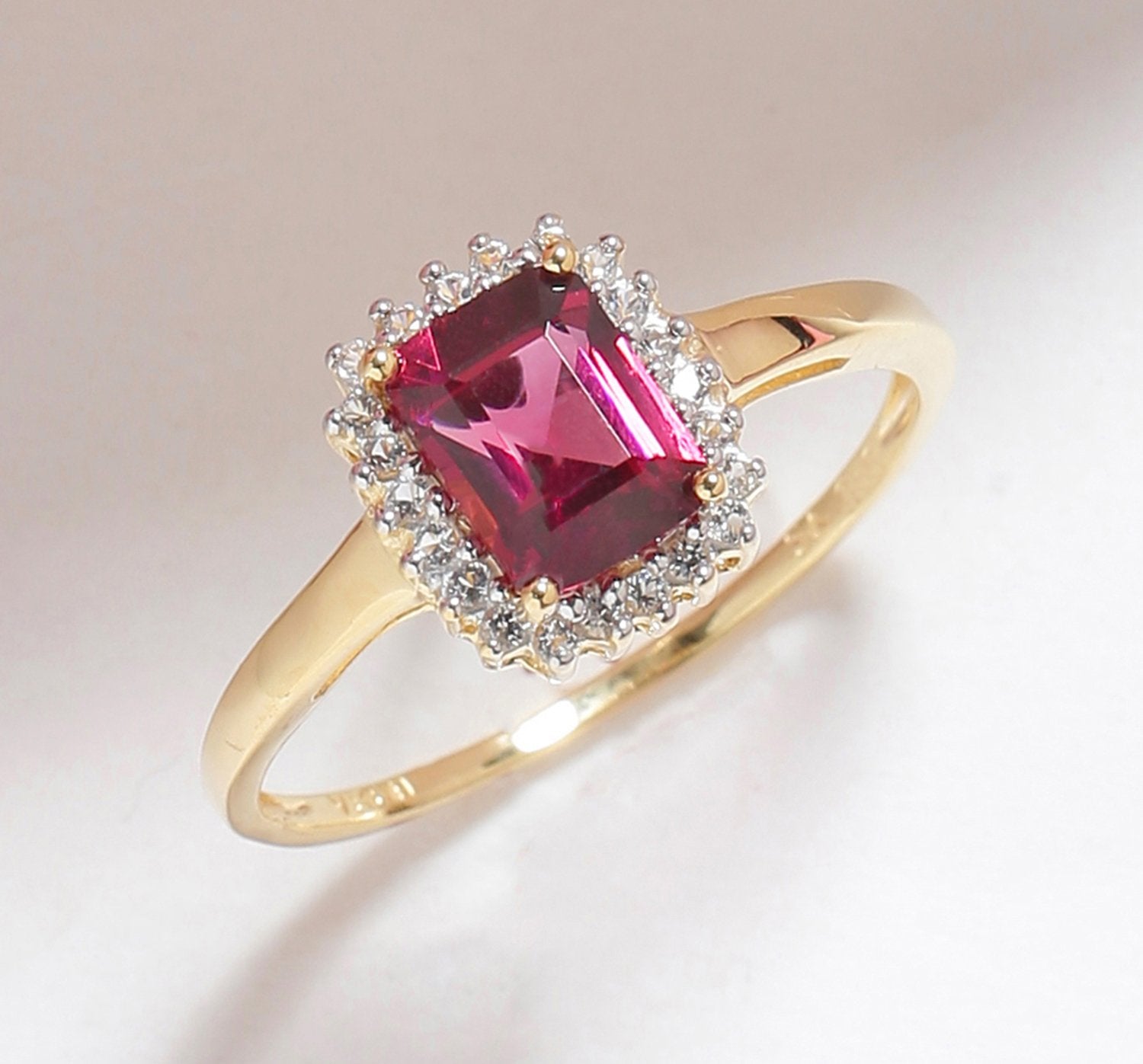 Tiramisu 1.22 ct Rhodolite Garnet White Topaz Solid 10k Yellow Gold Ring tiramisu
