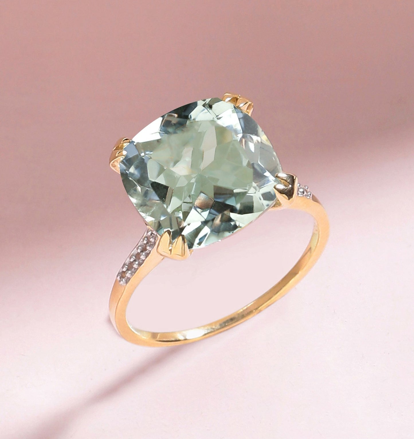 Tiramisu 6.11 Ct Green Amethyst Solid 10k Yellow Gold Statement Ring Jewelry tiramisu