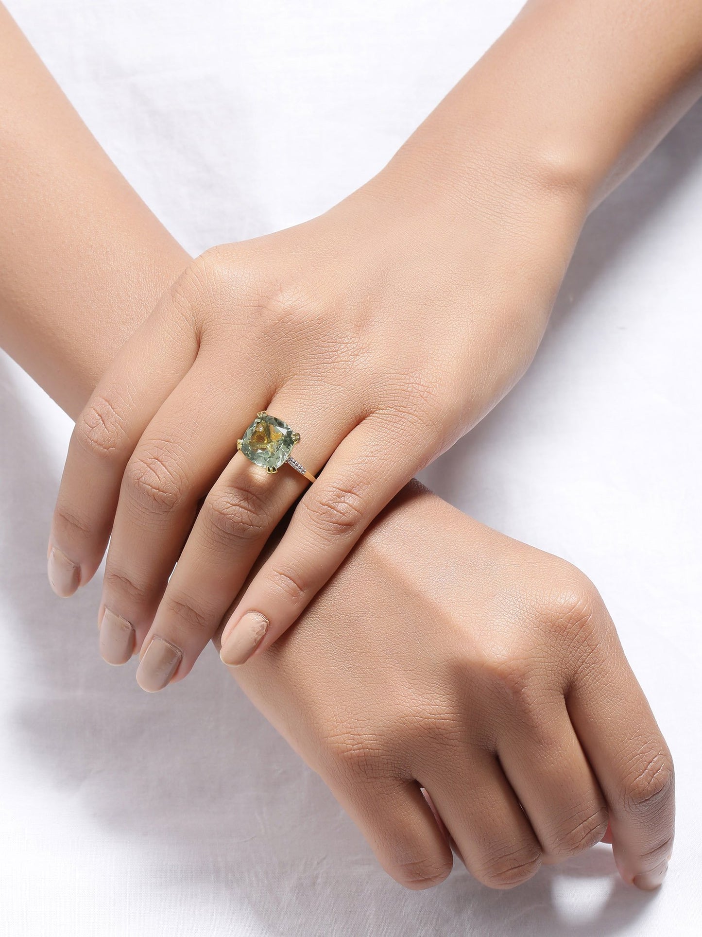 Tiramisu 6.11 Ct Green Amethyst Solid 10k Yellow Gold Statement Ring Jewelry tiramisu