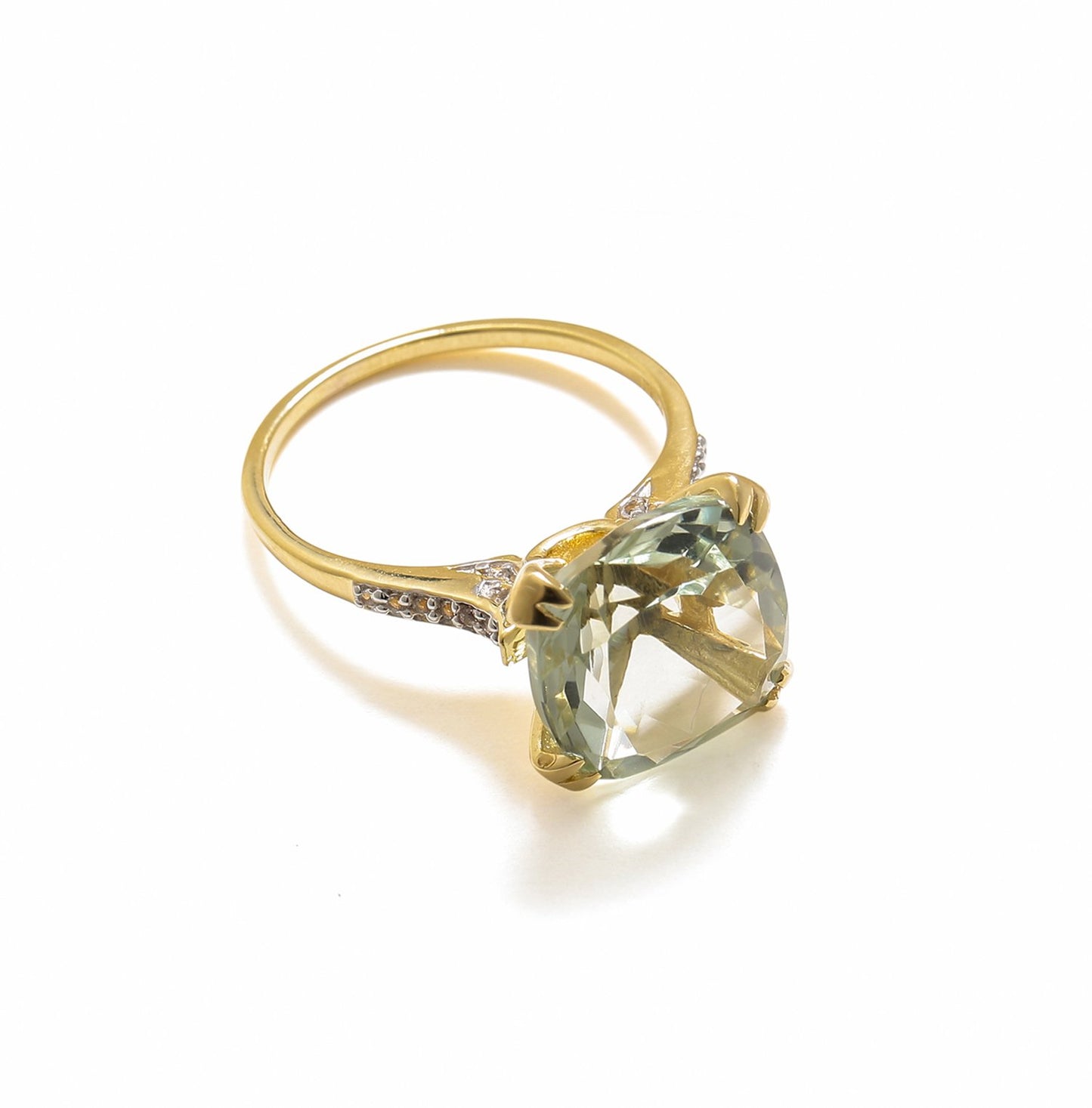 Tiramisu 6.11 Ct Green Amethyst Solid 10k Yellow Gold Statement Ring Jewelry tiramisu