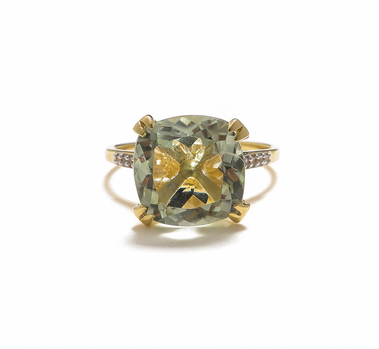 Tiramisu 6.11 Ct Green Amethyst Solid 10k Yellow Gold Statement Ring Jewelry tiramisu