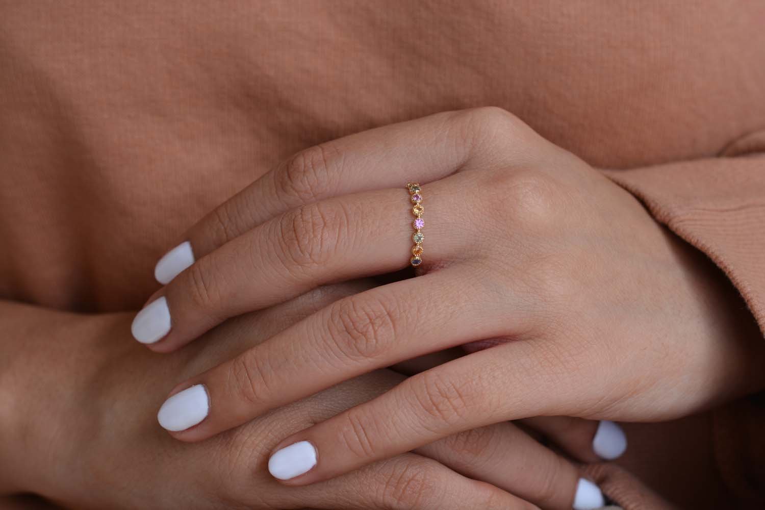 Tiramisu 0.41 ct Multi Sapphire Solid 14k Yellow Gold Eternity Band Ring tiramisu