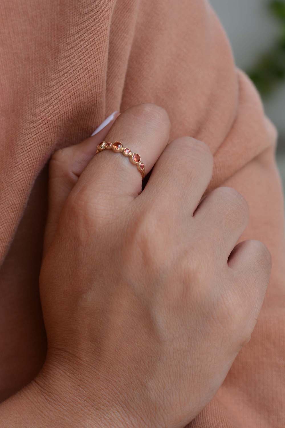 Tiramisu 0.61 ct Orange Sapphire Solid 14k Yellow Gold Eternity Band Ring tiramisu