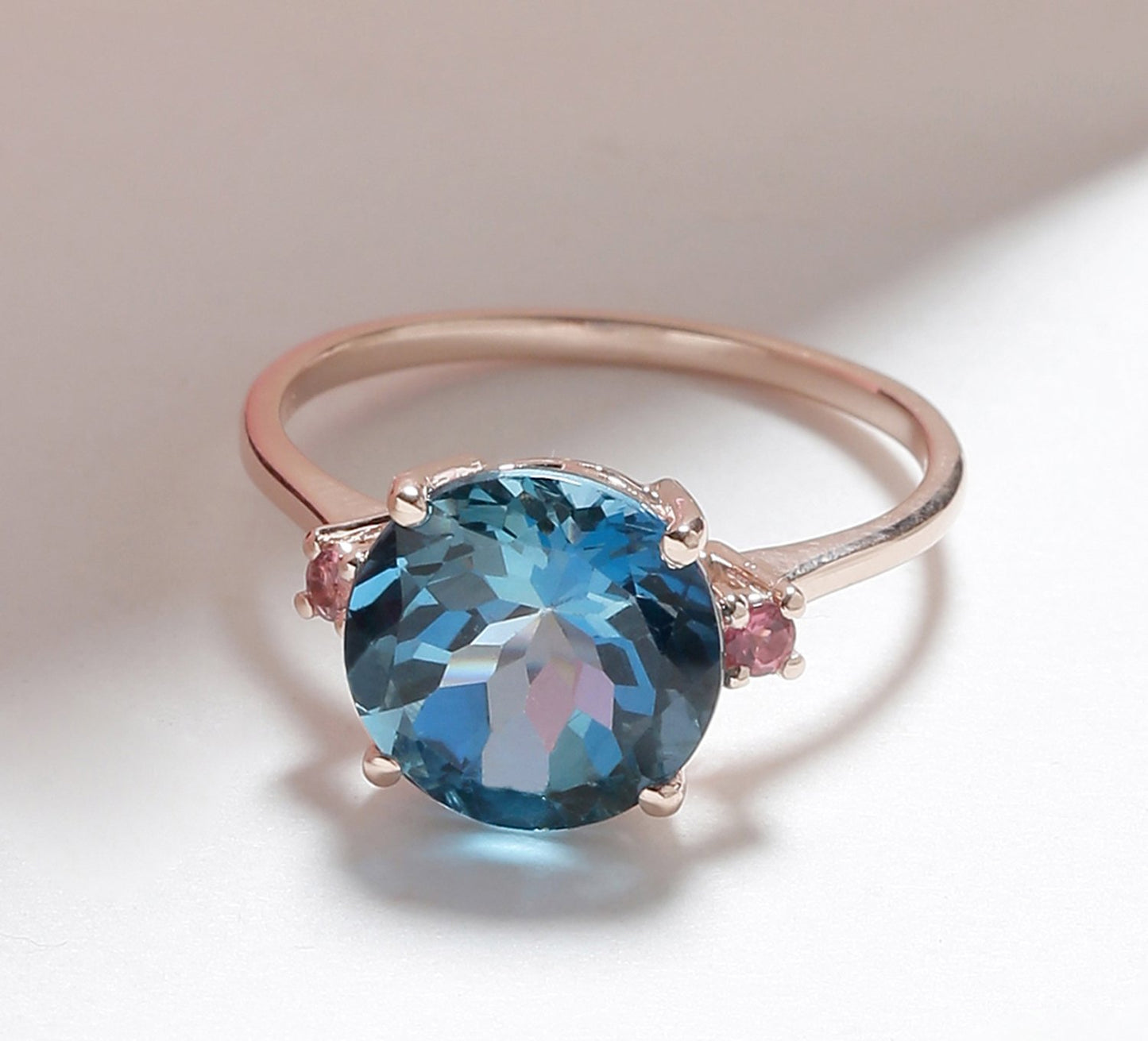Tiramisu 3.90 Ct London Blue Topaz Pink Tourmaline Solid 10k Rose Gold Ring tiramisu
