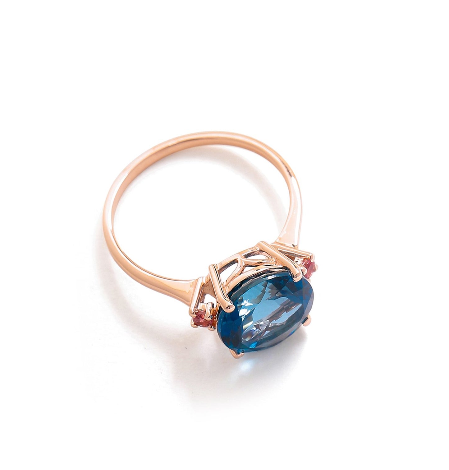Tiramisu 3.90 Ct London Blue Topaz Pink Tourmaline Solid 10k Rose Gold Ring tiramisu