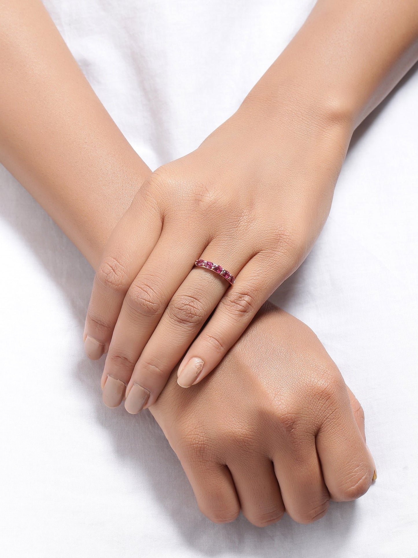 Tiramisu 1.05 Ct Rhodolite Garnet Solid 10k Rose Gold Eternity Band Ring