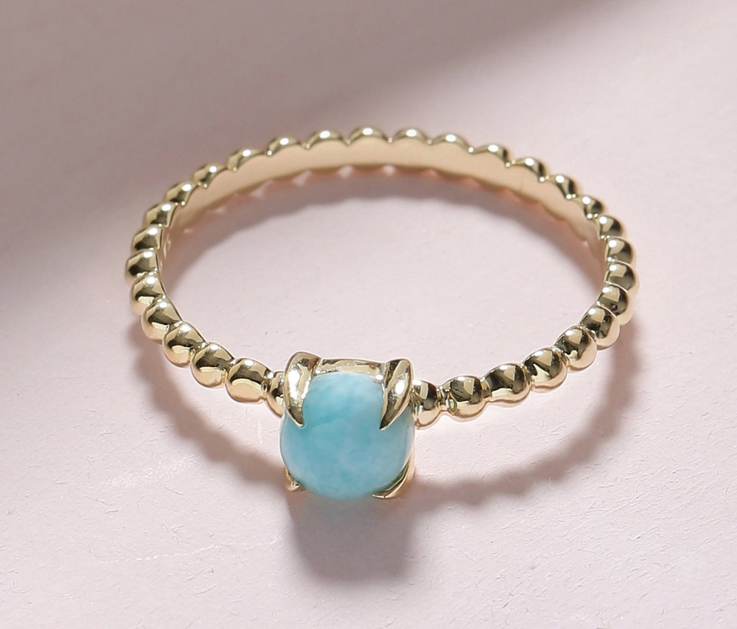 Tiramisu 0.60 Ct Larimar Solid 10k Yellow Gold Beaded Solitaire Ring Jewelry tiramisu