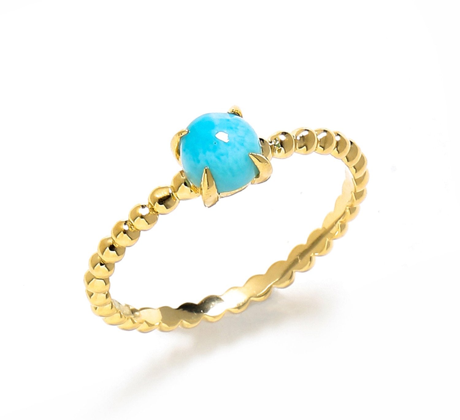 Tiramisu 0.60 Ct Larimar Solid 10k Yellow Gold Beaded Solitaire Ring Jewelry tiramisu