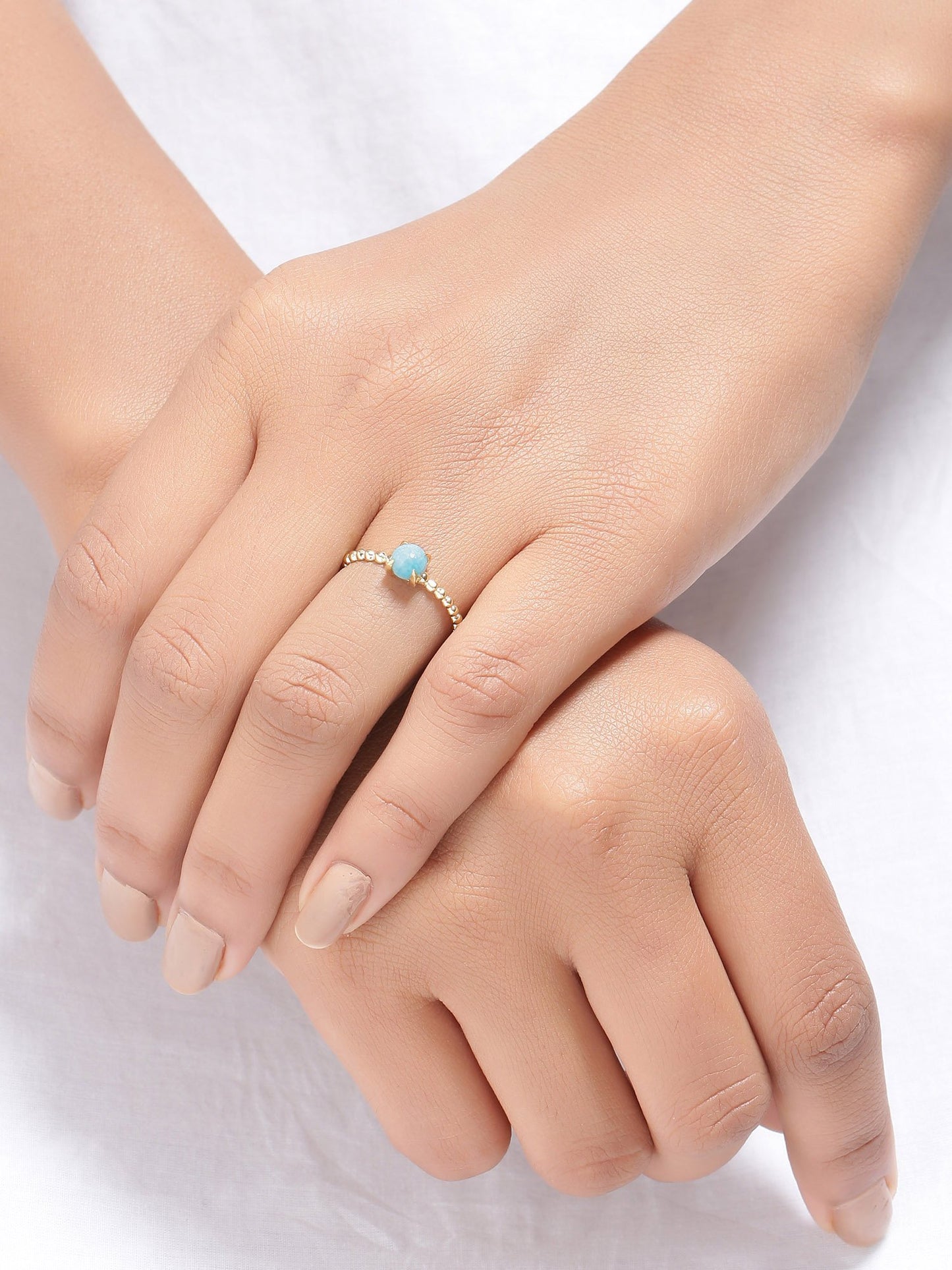 Tiramisu 0.60 Ct Larimar Solid 10k Yellow Gold Beaded Solitaire Ring Jewelry tiramisu