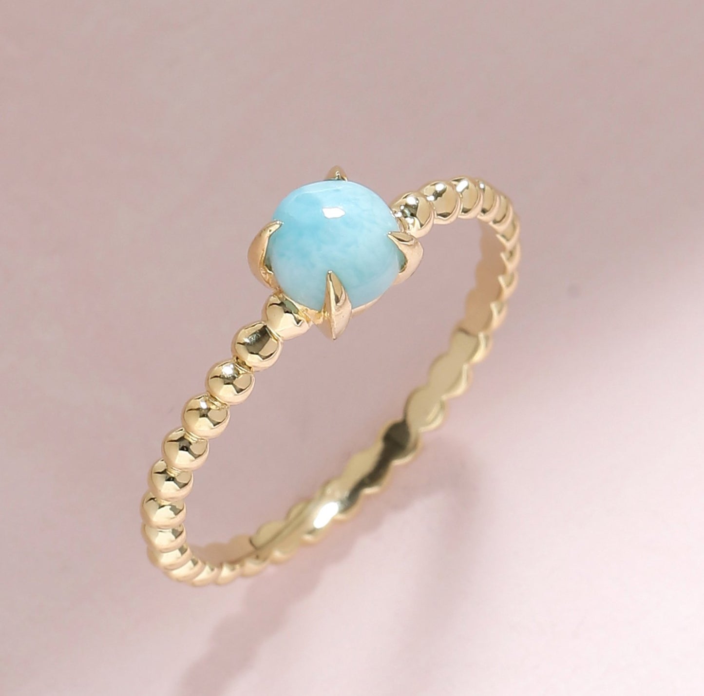 Tiramisu 0.60 Ct Larimar Solid 10k Yellow Gold Beaded Solitaire Ring Jewelry tiramisu
