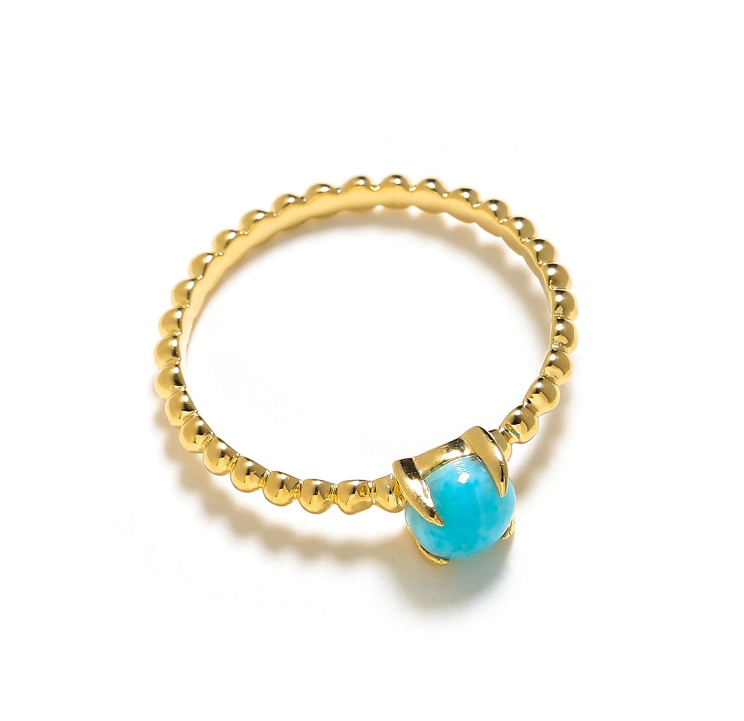 Tiramisu 0.60 Ct Larimar Solid 10k Yellow Gold Beaded Solitaire Ring Jewelry tiramisu