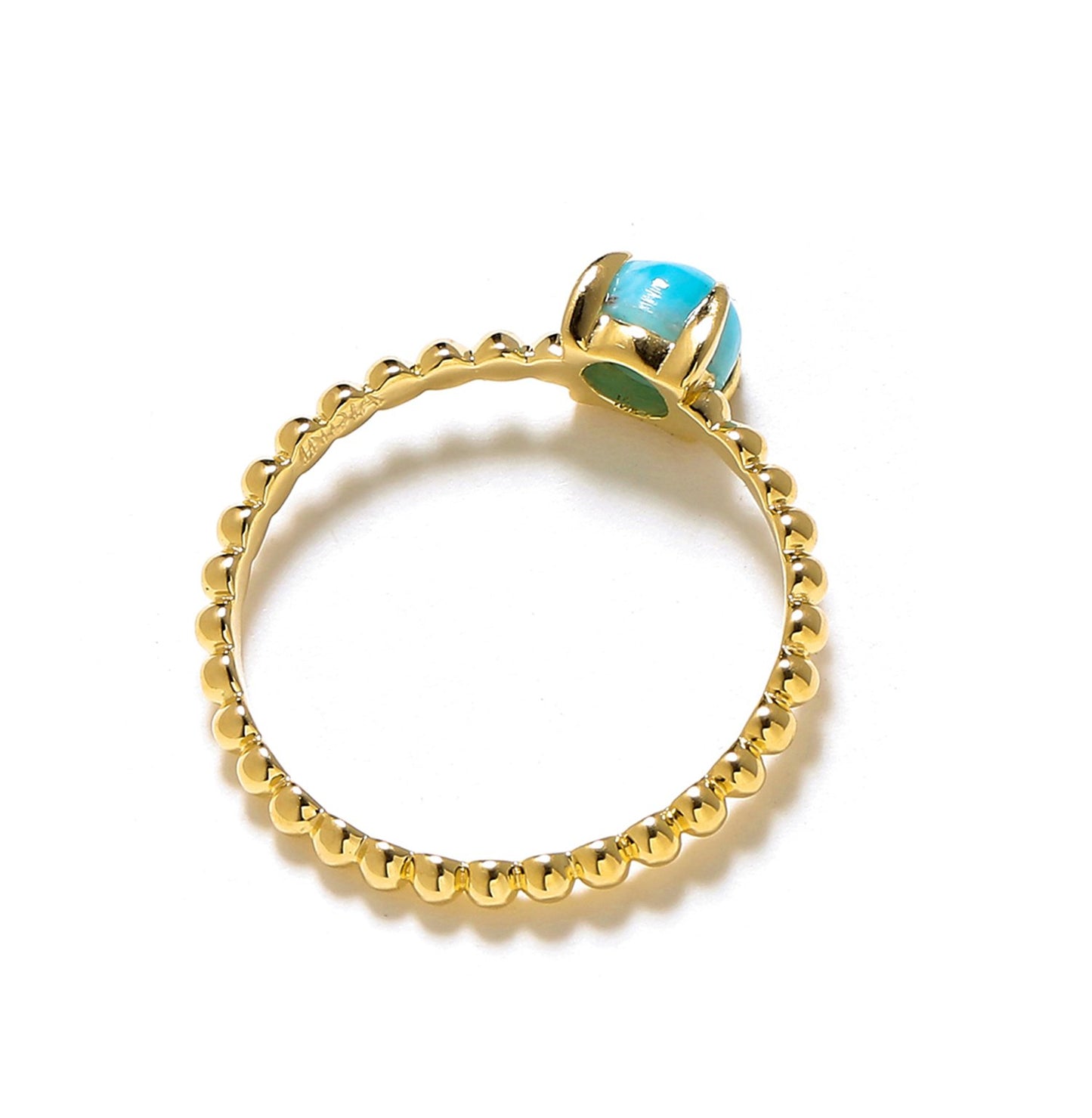 Tiramisu 0.60 Ct Larimar Solid 10k Yellow Gold Beaded Solitaire Ring Jewelry tiramisu