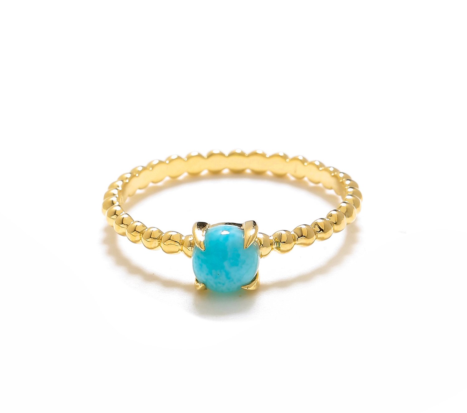 Tiramisu 0.60 Ct Larimar Solid 10k Yellow Gold Beaded Solitaire Ring Jewelry tiramisu