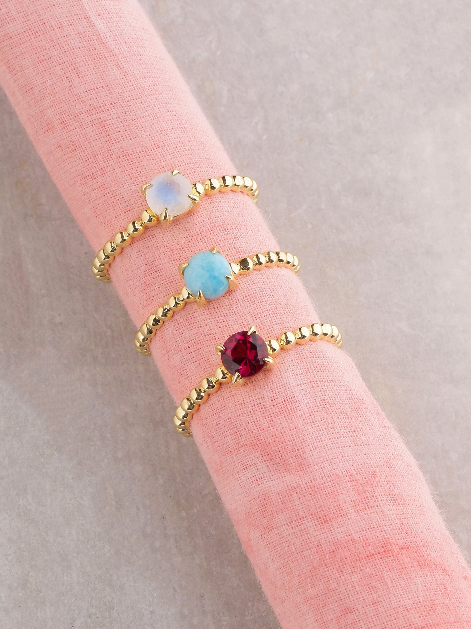 Tiramisu 0.60 Ct Moonstone Solid 10k Yellow Gold Beaded Solitaire Ring Jewelry tiramisu