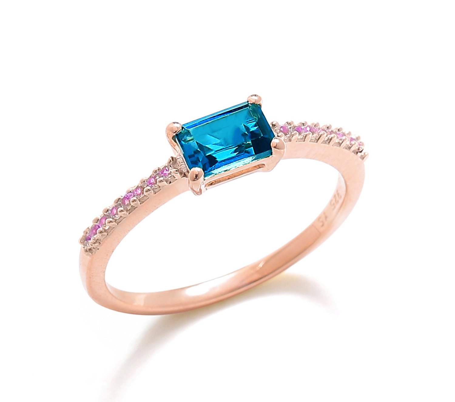 Tiramisu 0.92 Ct London Blue Topaz Pink Sapphire Solid 10k Rose Gold Ring tiramisu