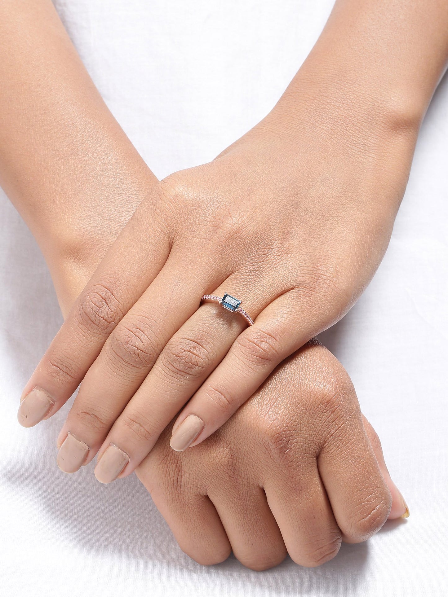 Tiramisu 0.92 Ct London Blue Topaz Pink Sapphire Solid 10k Rose Gold Ring tiramisu