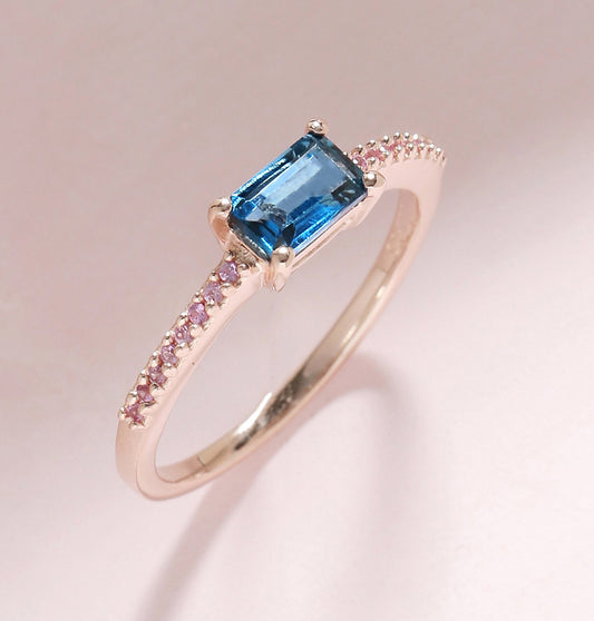 Tiramisu 0.92 Ct London Blue Topaz Pink Sapphire Solid 10k Rose Gold Ring tiramisu