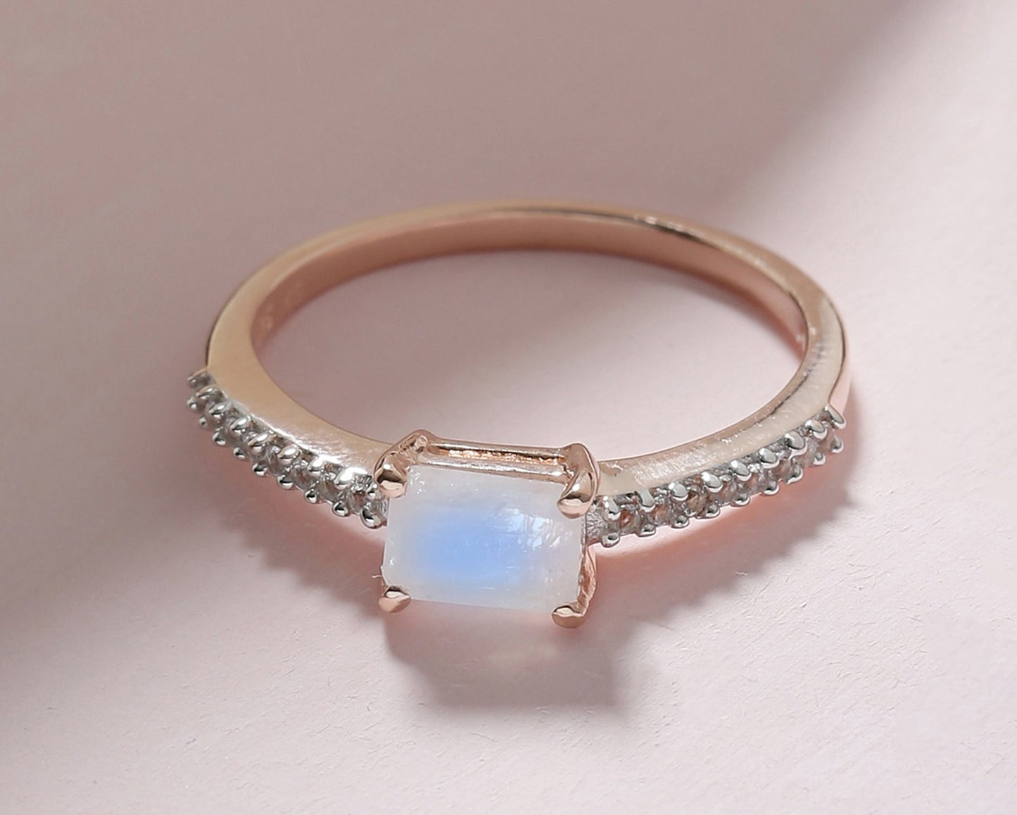 Tiramisu 0.65 Ct Moonstone Solid 10k Rose Gold Ring Jewelry