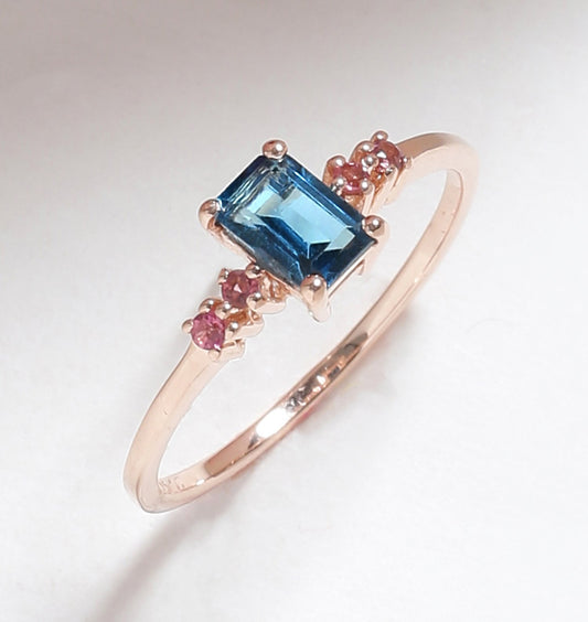 Tiramisu 0.77 Ct London Blue Topaz Pink Tourmaline Solid 10k Rose Gold Ring tiramisu