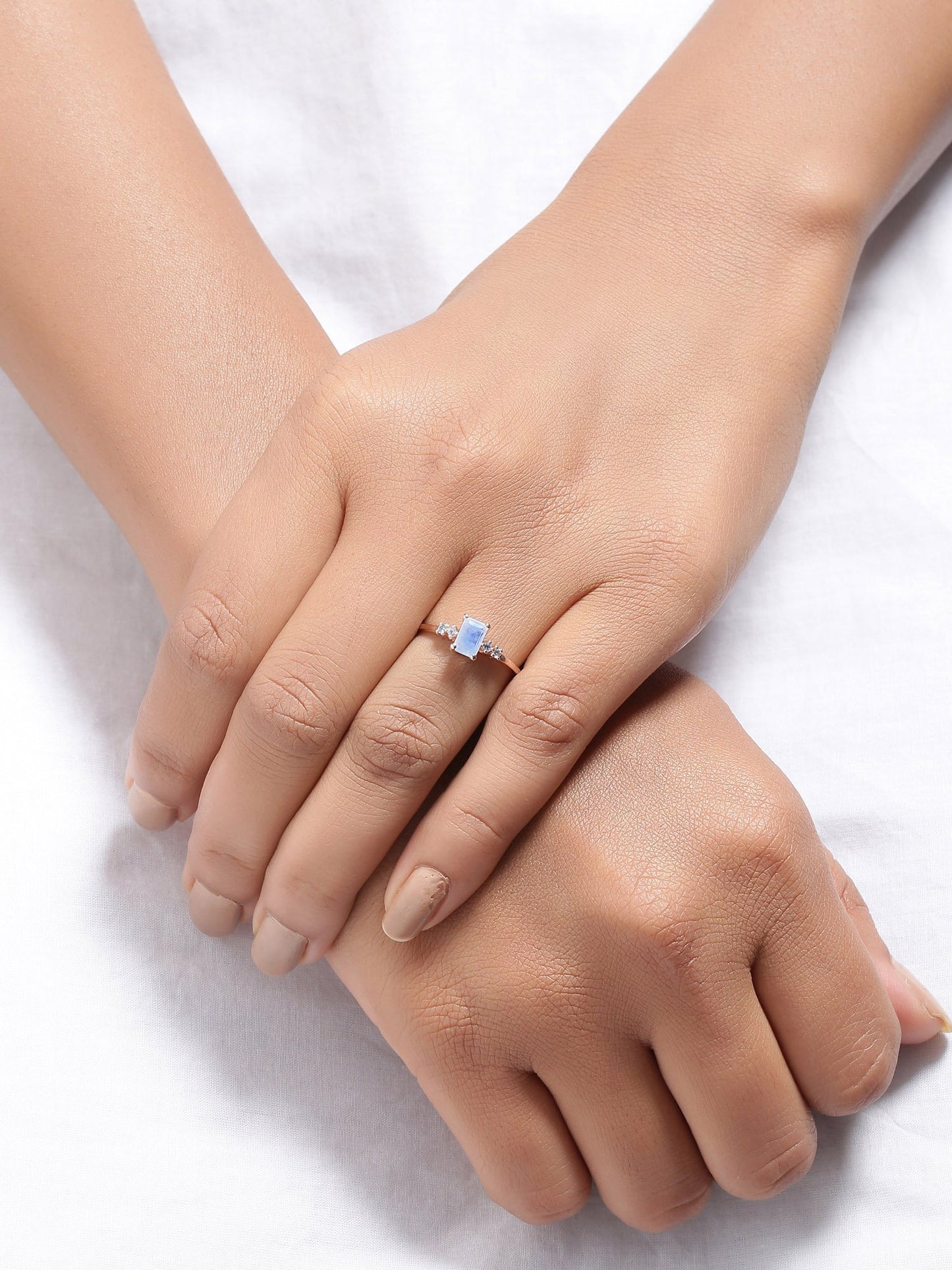 Tiramisu 0.62 Ct Moonstone London Blue Topaz Solid 10k Rose Gold Ring tiramisu