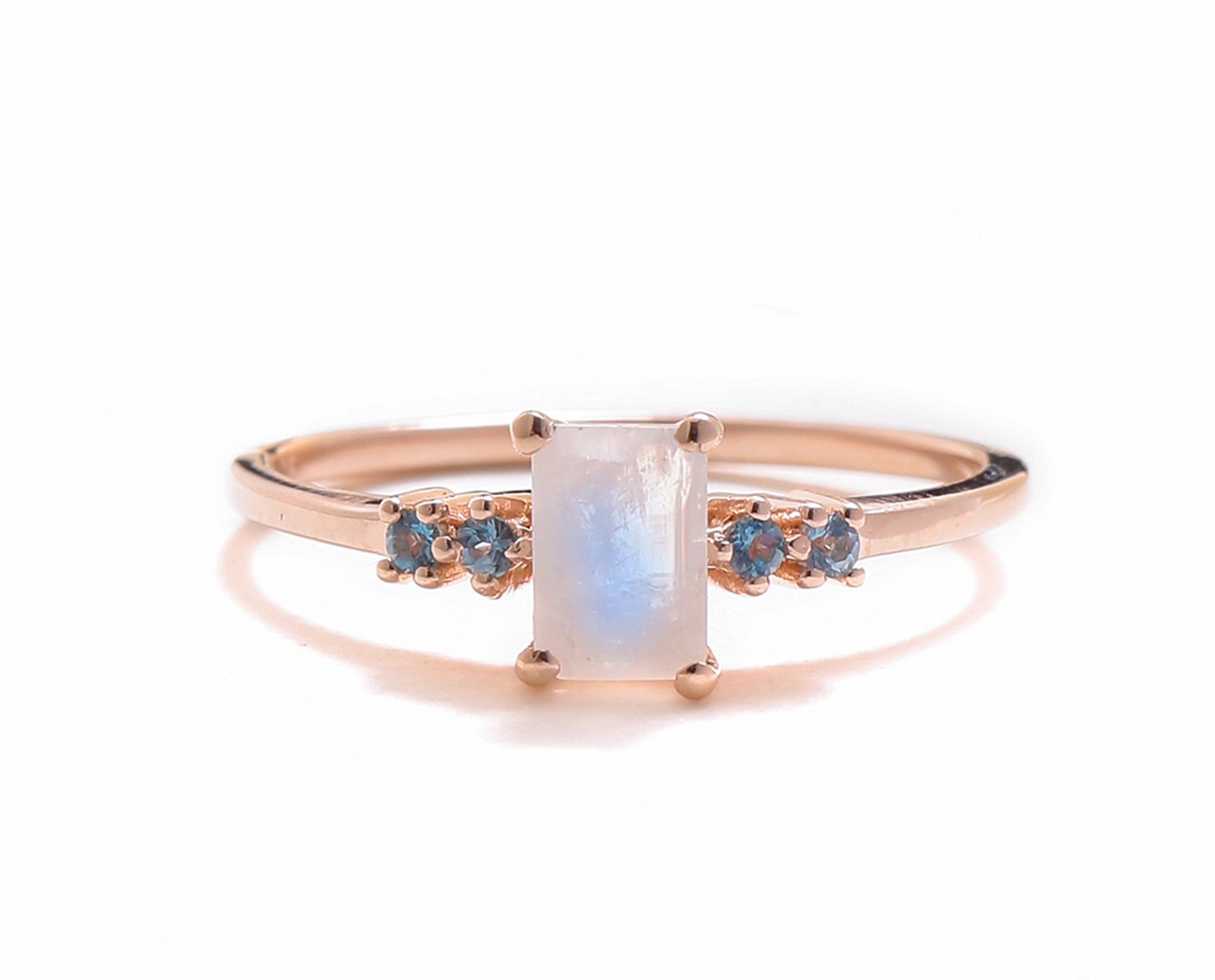 Tiramisu 0.62 Ct Moonstone London Blue Topaz Solid 10k Rose Gold Ring tiramisu