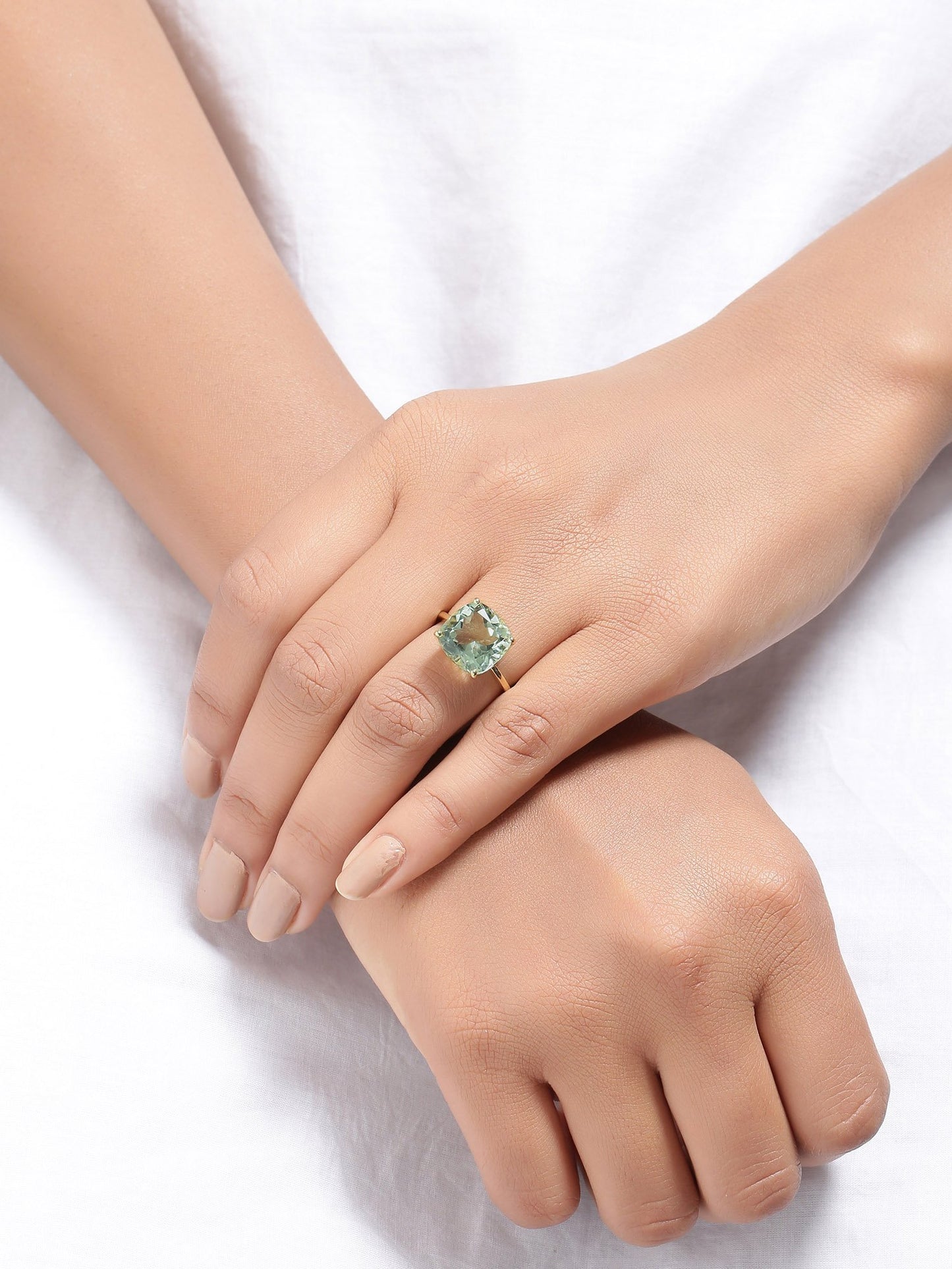 Tiramisu 5.85 Ct Green Amethyst Solid 10k Yellow Gold Ring Jewelry tiramisu