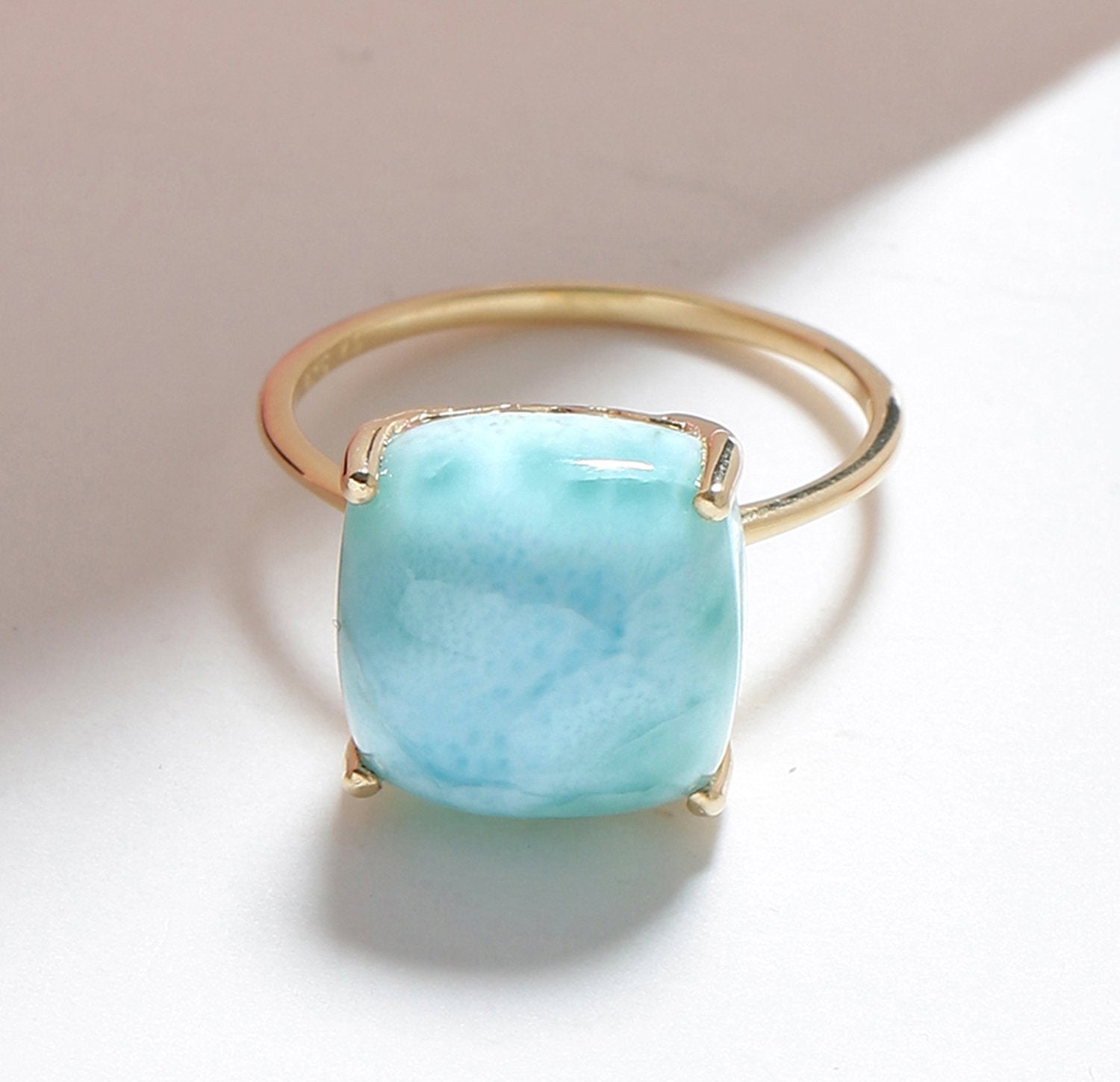 Tiramisu 5.85 Ct Larimar Solid 10k Yellow Gold Ring Jewelry tiramisu