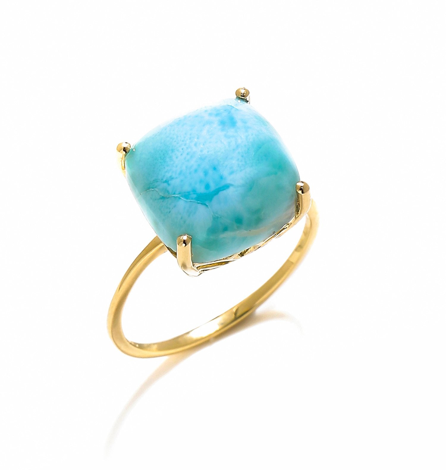 Tiramisu 5.85 Ct Larimar Solid 10k Yellow Gold Ring Jewelry tiramisu