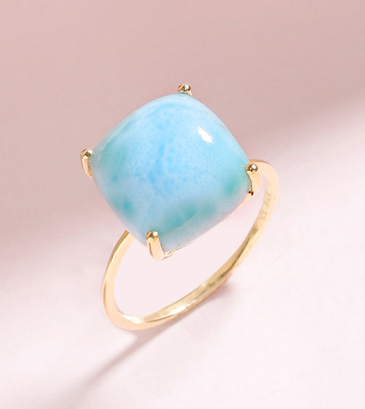 Tiramisu 5.85 Ct Larimar Solid 10k Yellow Gold Ring Jewelry tiramisu