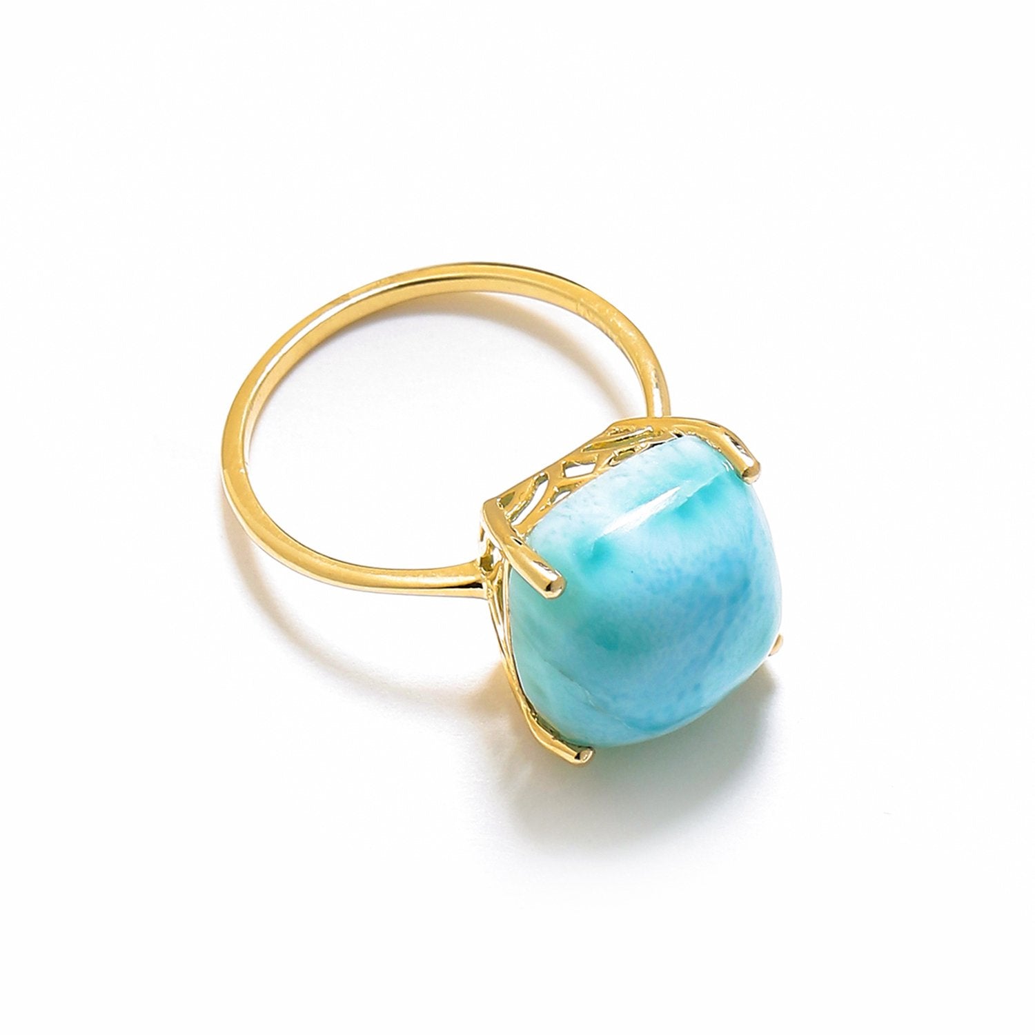 Tiramisu 5.85 Ct Larimar Solid 10k Yellow Gold Ring Jewelry tiramisu