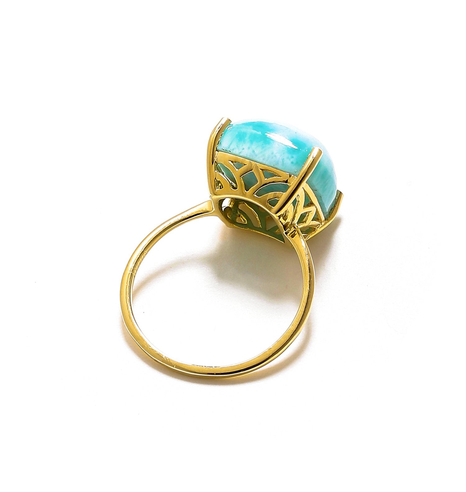 Tiramisu 5.85 Ct Larimar Solid 10k Yellow Gold Ring Jewelry tiramisu