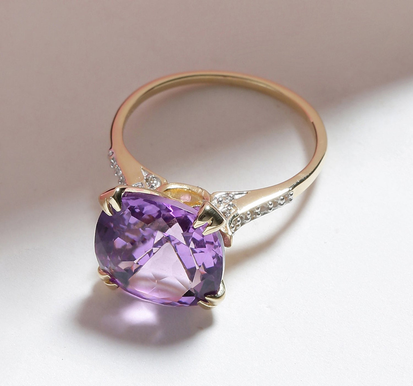 Tiramisu 6.11 Ct Amethyst Solid 10k Yellow Gold Statement Ring Jewelry tiramisu