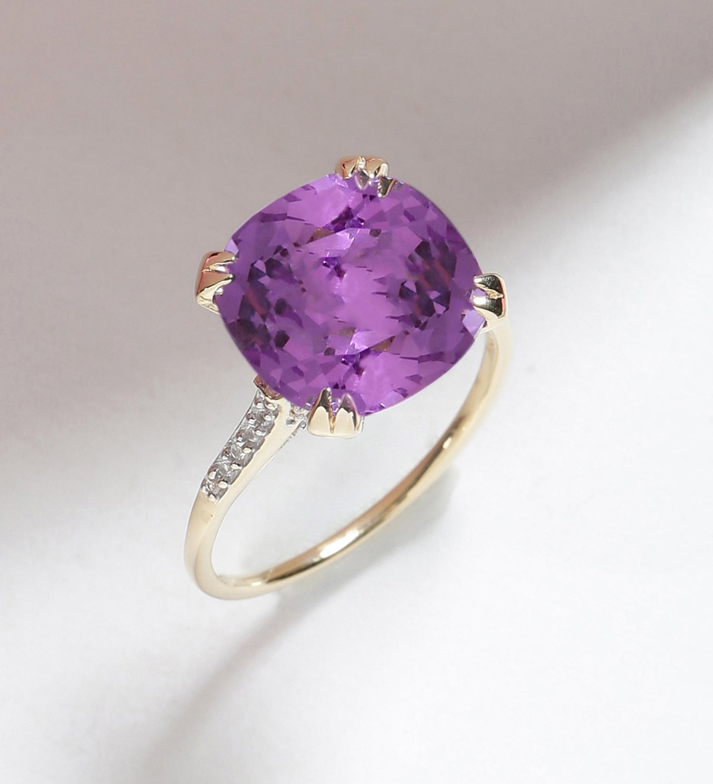 Tiramisu 6.11 Ct Amethyst Solid 10k Yellow Gold Statement Ring Jewelry tiramisu