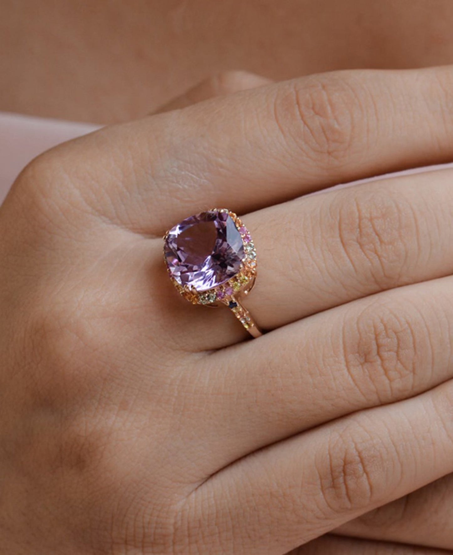 Tiramisu Solid 14k Rose Gold Pink Amethyst Ring 6.98 ct tiramisu