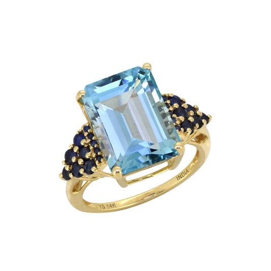 Tiramisu Solid 14k Yellow Gold Sky Blue Topaz Ring (8.95 ct) tiramisu