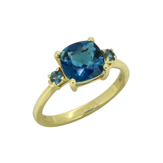 Tiramisu Solid 14k Yellow Gold London Blue Topaz Ring 2.15 ct tiramisu
