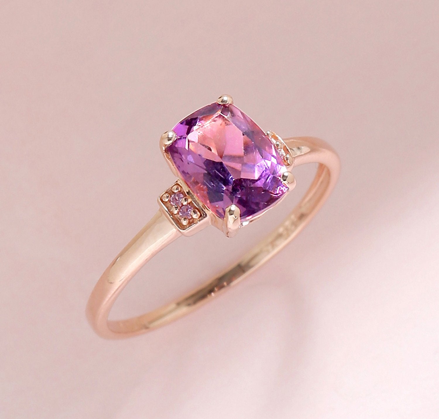 Tiramisu 1.32 Ct Amethyst Pink Sapphire Solid 10k Rose Gold Ring tiramisu