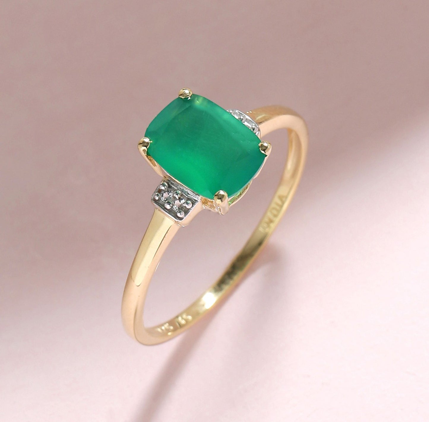 Tiramisu 1.32 Ct Green Onyx White Topaz Solid 10k Yellow Gold Ring tiramisu