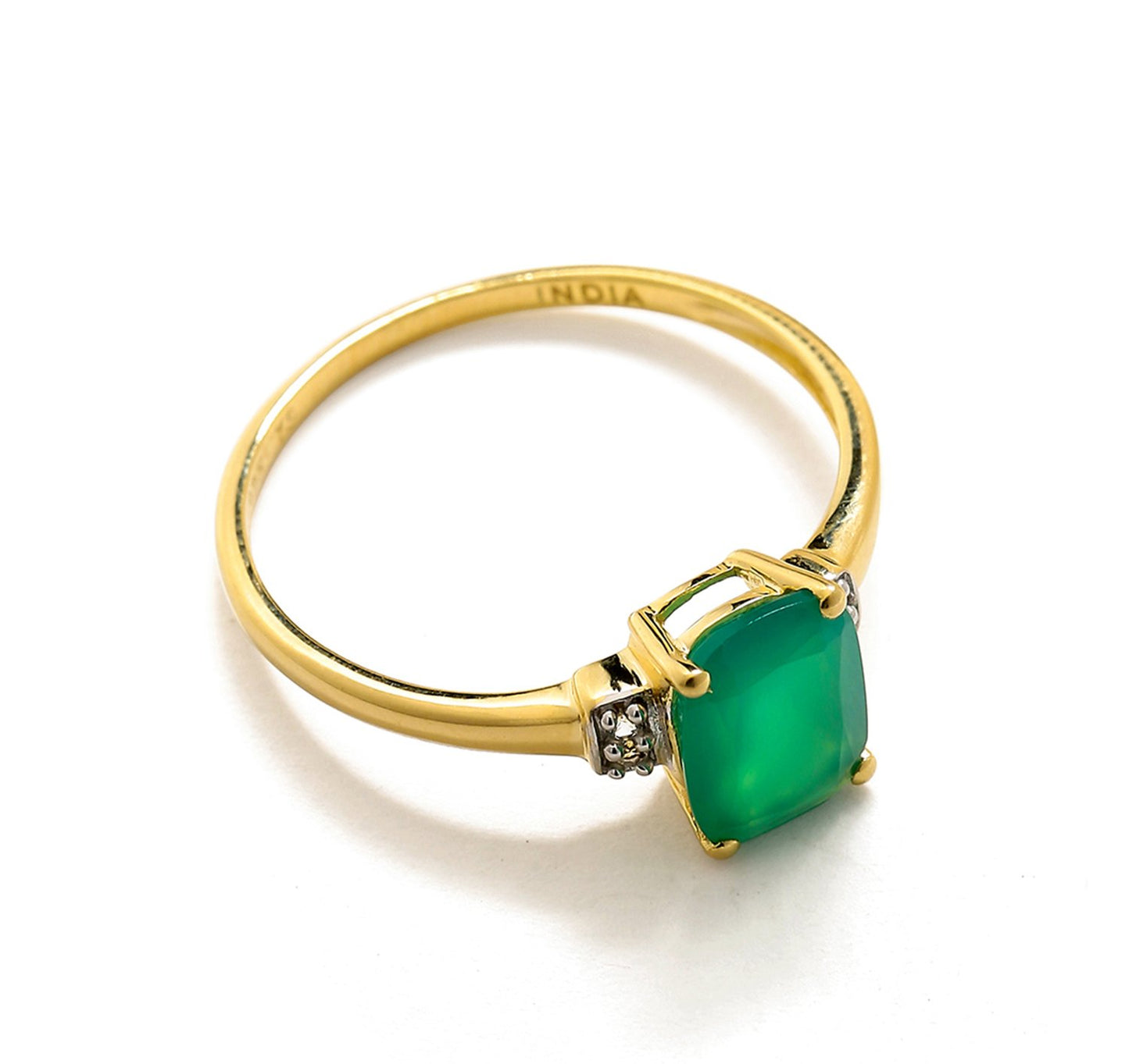 Tiramisu 1.32 Ct Green Onyx White Topaz Solid 10k Yellow Gold Ring tiramisu